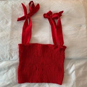 Red smocked crop top